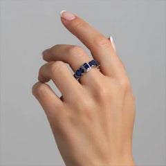 Vivid Blue Sapphire 14K (or 18k upon request) White Gold Diamond Eternity Ring