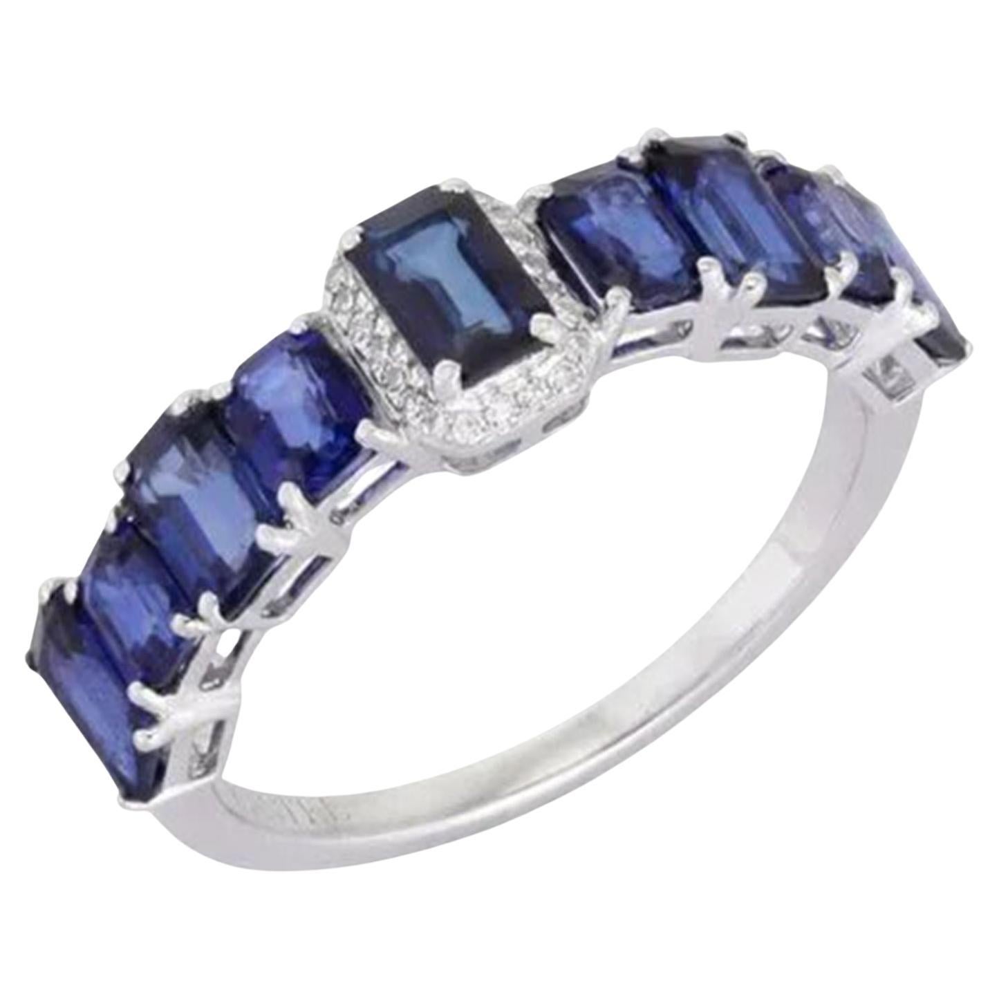 Vivid Blue Sapphire 14K (or 18k upon request) White Gold Diamond Eternity Ring