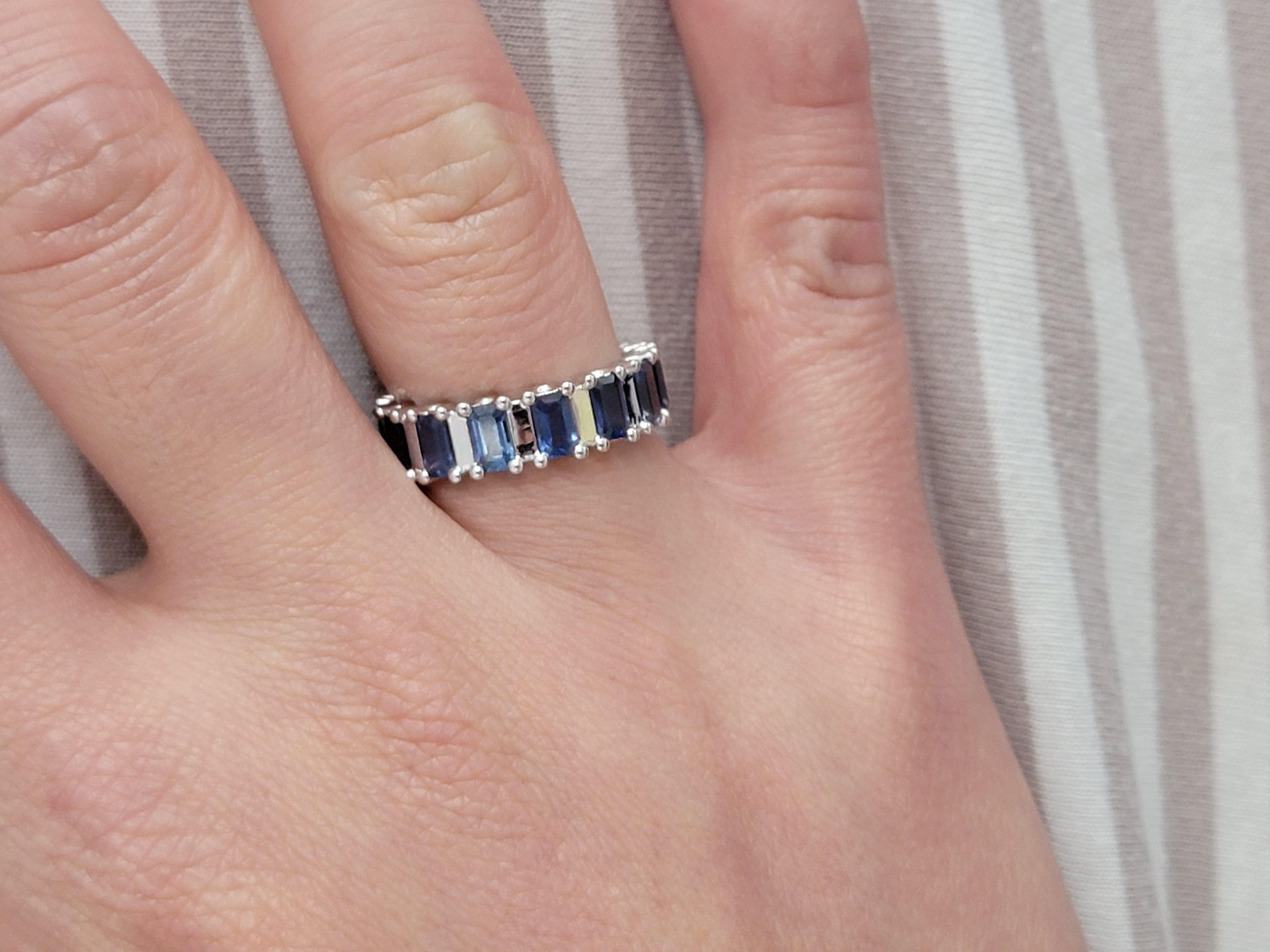For Sale:  Vivid Blue Sapphire and 18K White Gold Infinity Band Ring with engraving 11