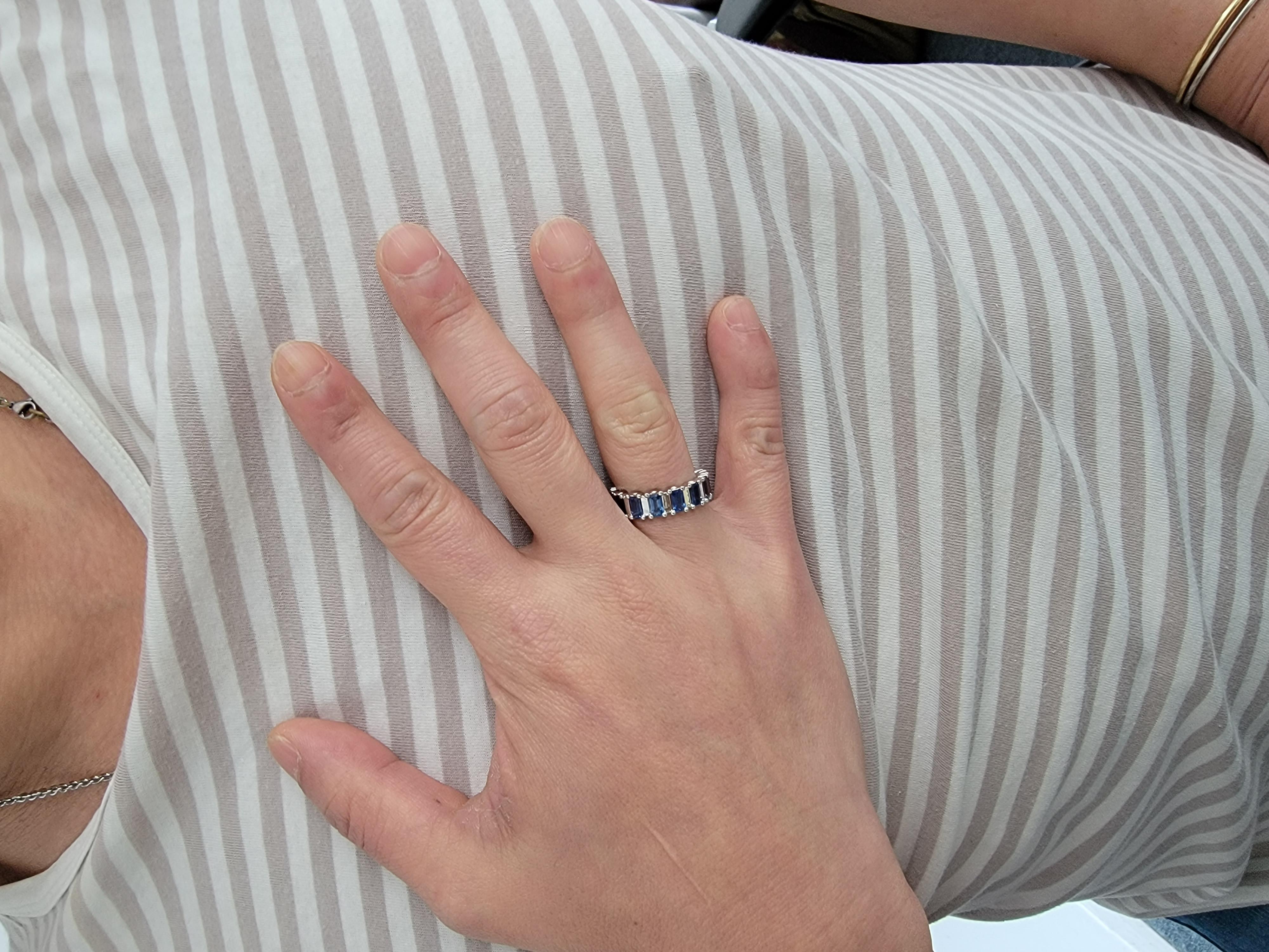 For Sale:  Vivid Blue Sapphire and 18K White Gold Infinity Band Ring with engraving 13