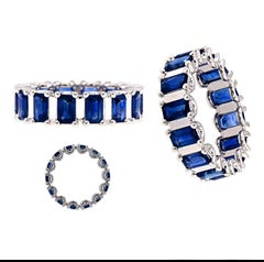 Vivid Blue Sapphire and 18K White Gold Infinity Band Ring with engraving