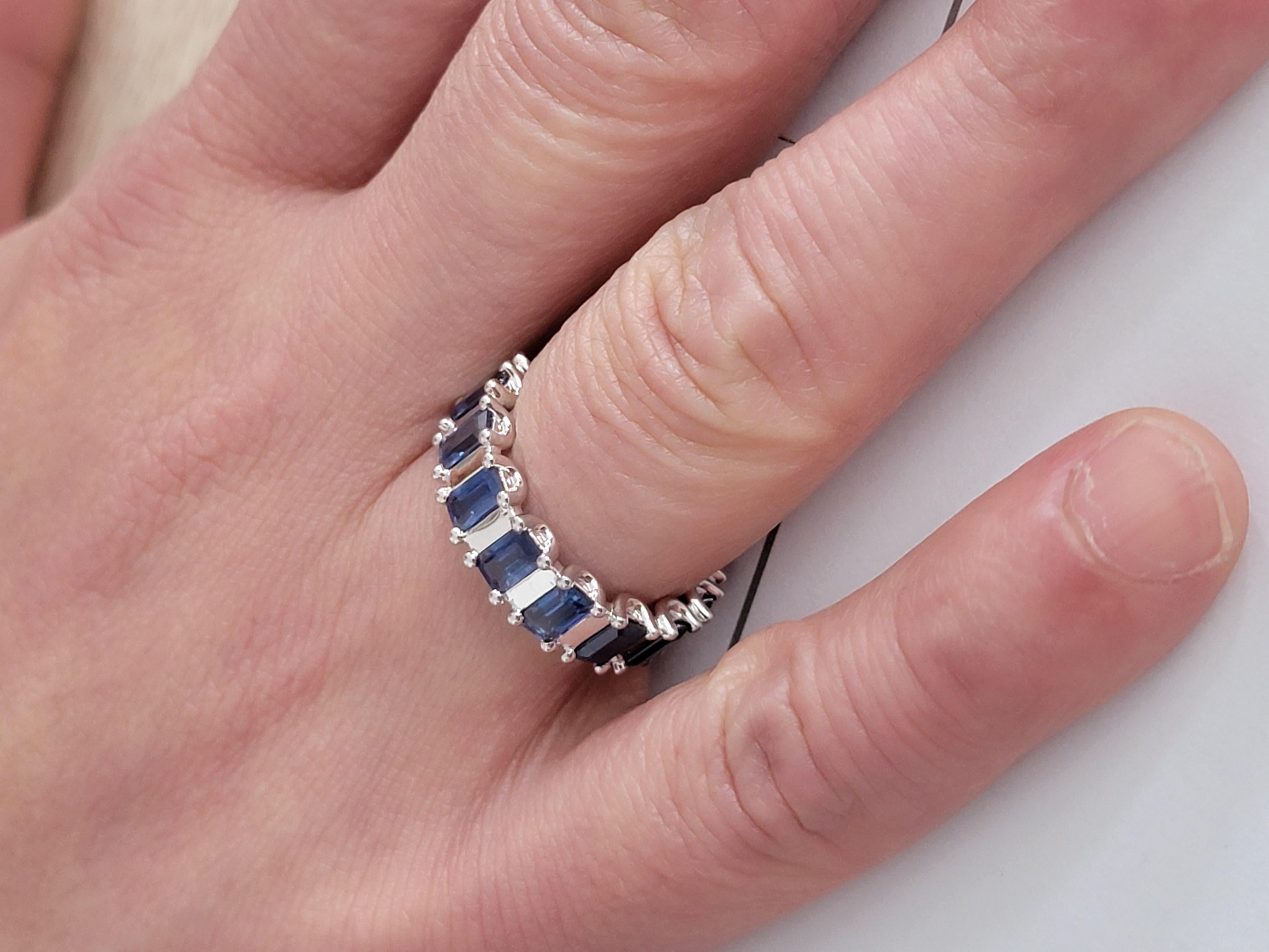 For Sale:  Vivid Blue Sapphire and 18K White Gold Infinity Band Ring with engraving 6