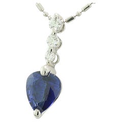 Vivid blue sapphire and diamonds pendant with chain platinum with certificate