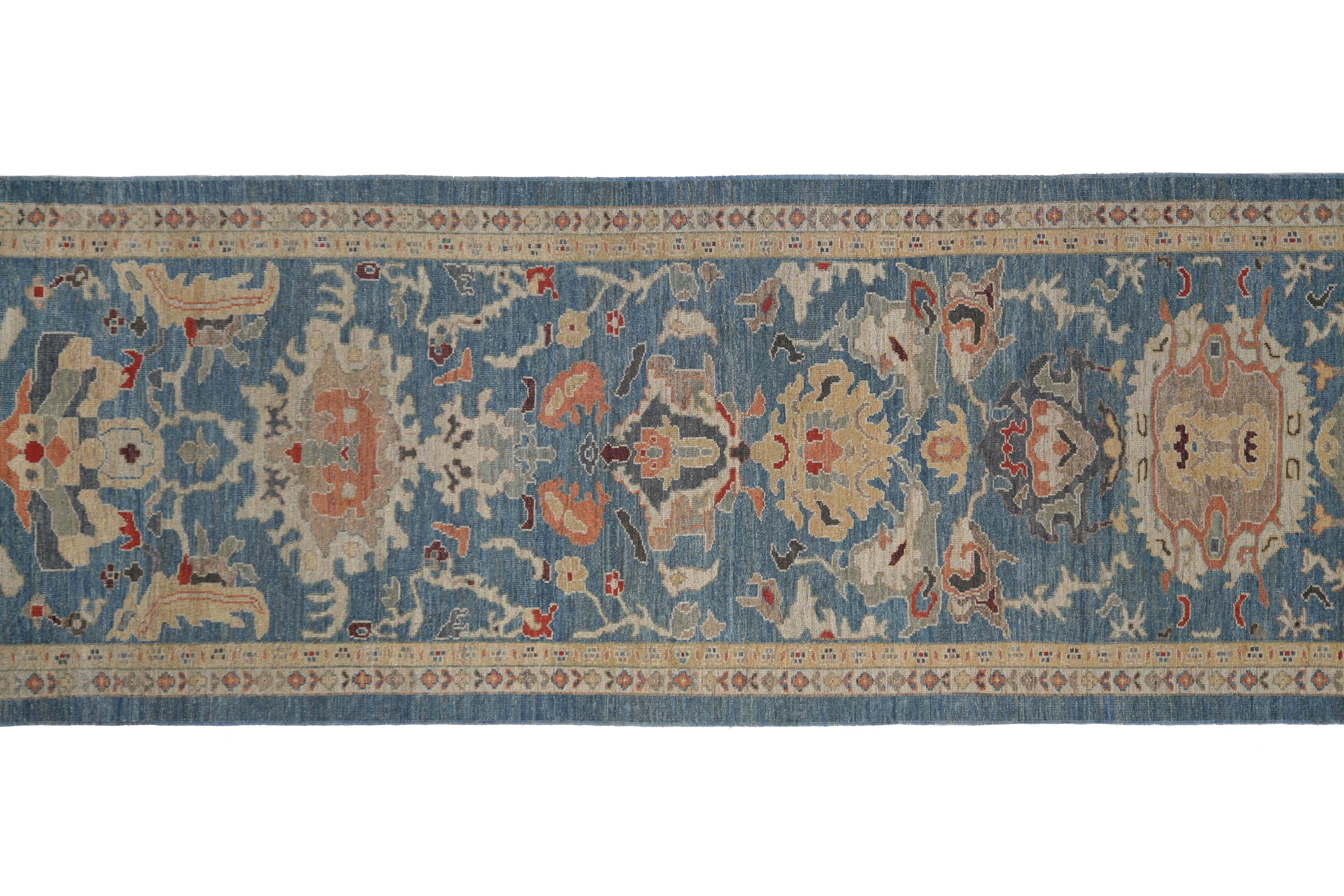 Vivid Blue Sultanabad Runner For Sale 5
