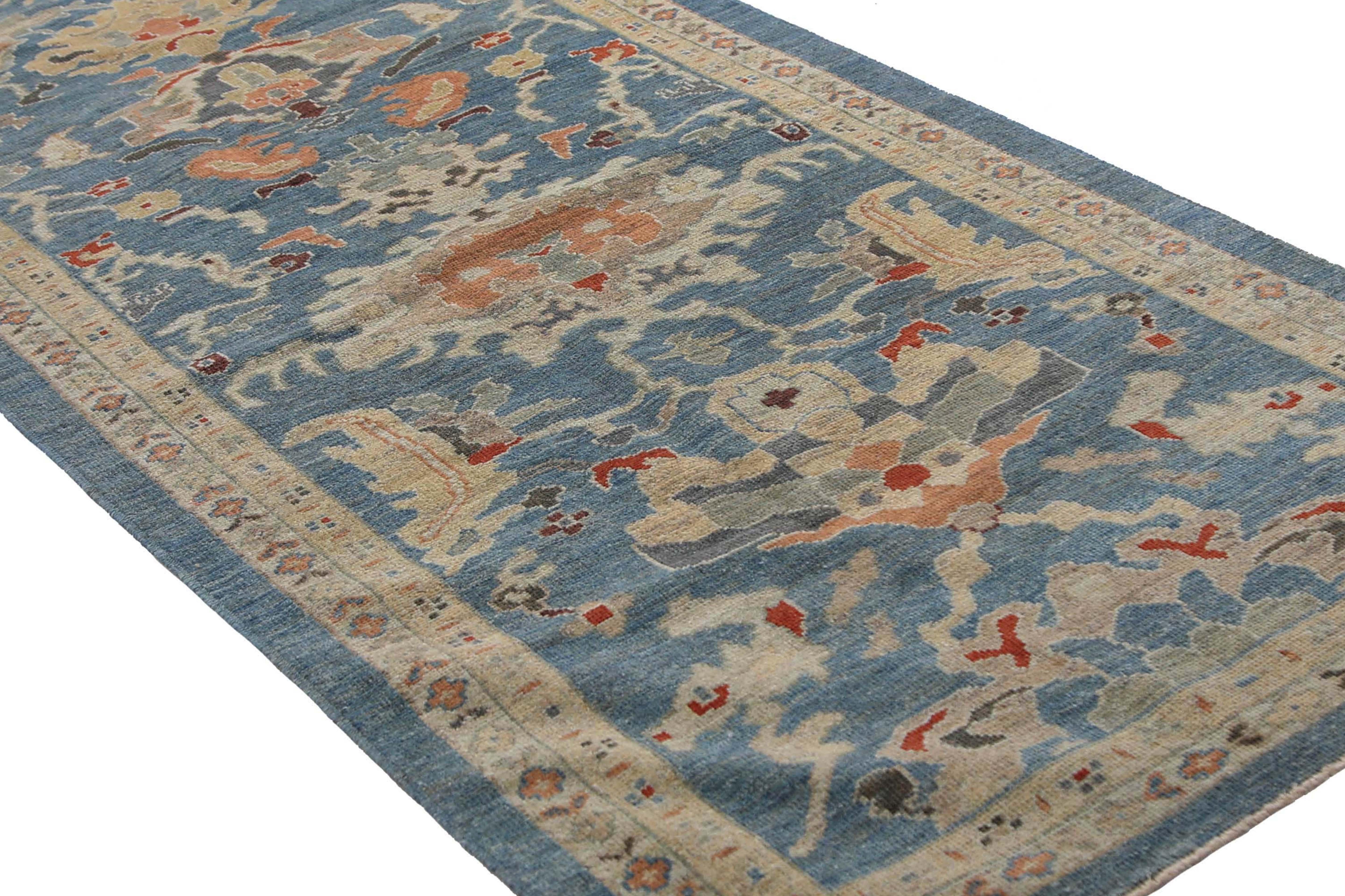 Hand-Woven Vivid Blue Sultanabad Runner For Sale