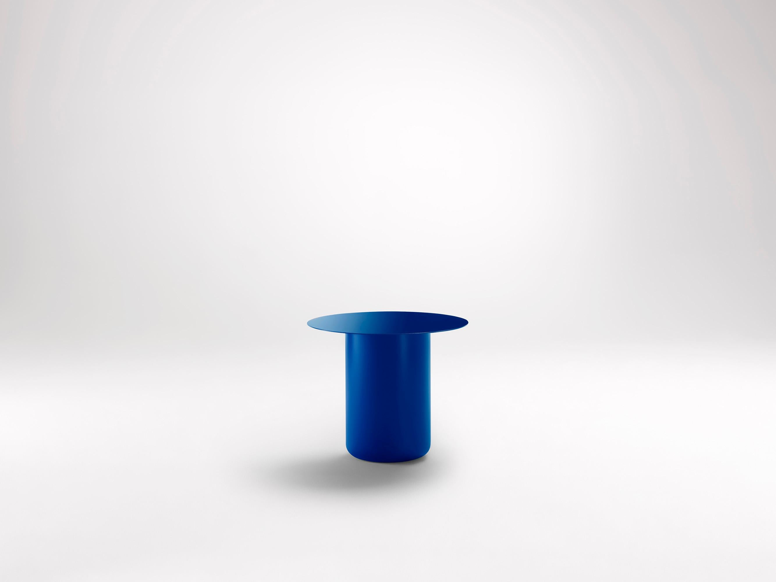 Vivid Blue Table 01 by Coco Flip
Dimensions: D 48 x W 48 x H 32 / 36 / 40 / 42 cm
Materials: Mild steel, powder-coated with zinc undercoat. 
Weight: 12kg

Coco Flip is a Melbourne based furniture and lighting design studio, run by us, Kate Stokes