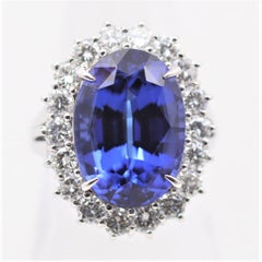 Vivid-Blue Tanzanite Diamond Platinum Cocktail Ring