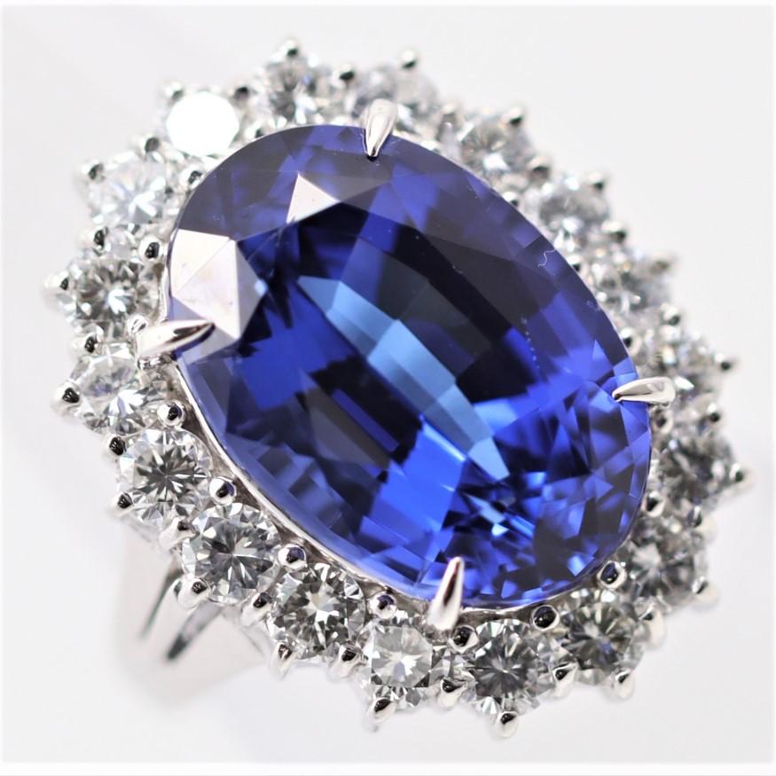 Taille mixte Vivid-Blue Tanzanite Diamant Platine Bague de cocktail en vente
