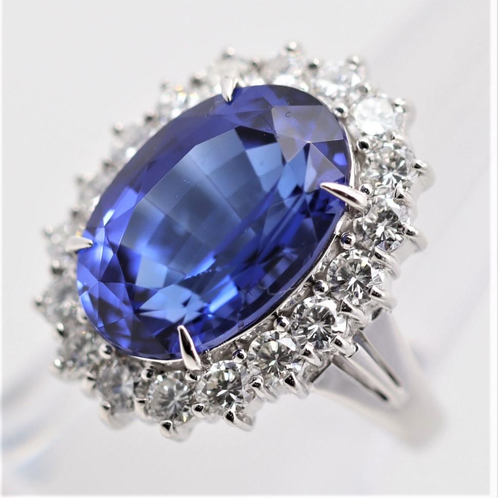 Vivid-Blue Tanzanite Diamond Platinum Cocktail Ring In New Condition For Sale In Beverly Hills, CA