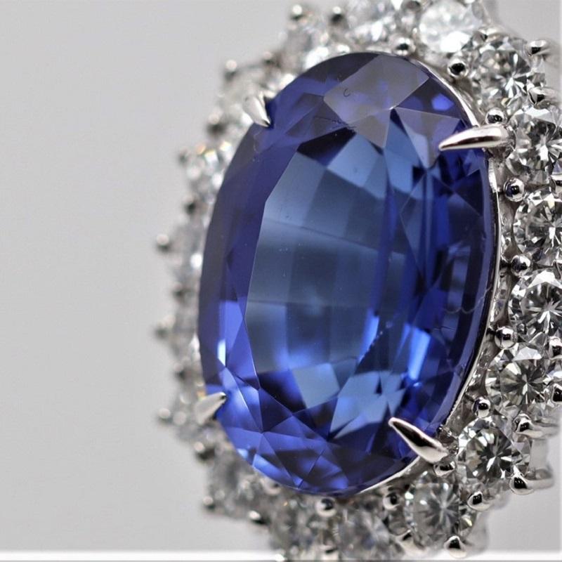 Vivid-Blue Tanzanite Diamant Platine Bague de cocktail Pour femmes en vente