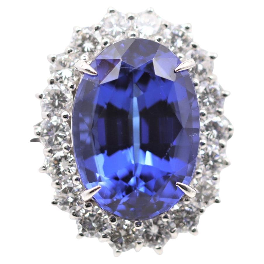 Vivid-Blue Tanzanite Diamant Platine Bague de cocktail en vente