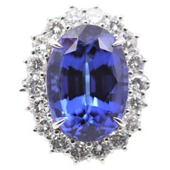Vivid-Blue Tanzanite Diamant Platine Bague de cocktail