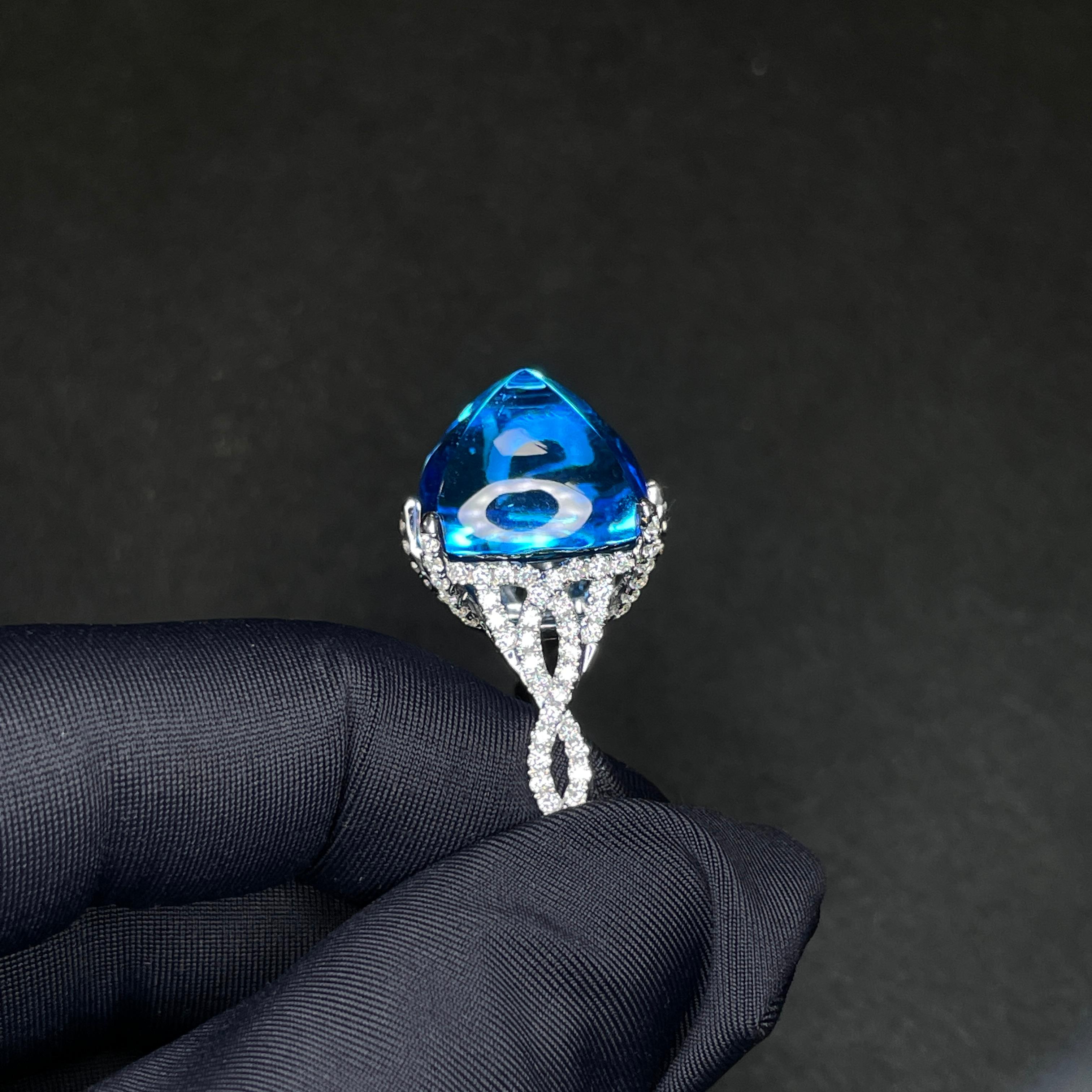 Contemporary Eostre Topaz and Diamond Ring in 18K White Gold For Sale