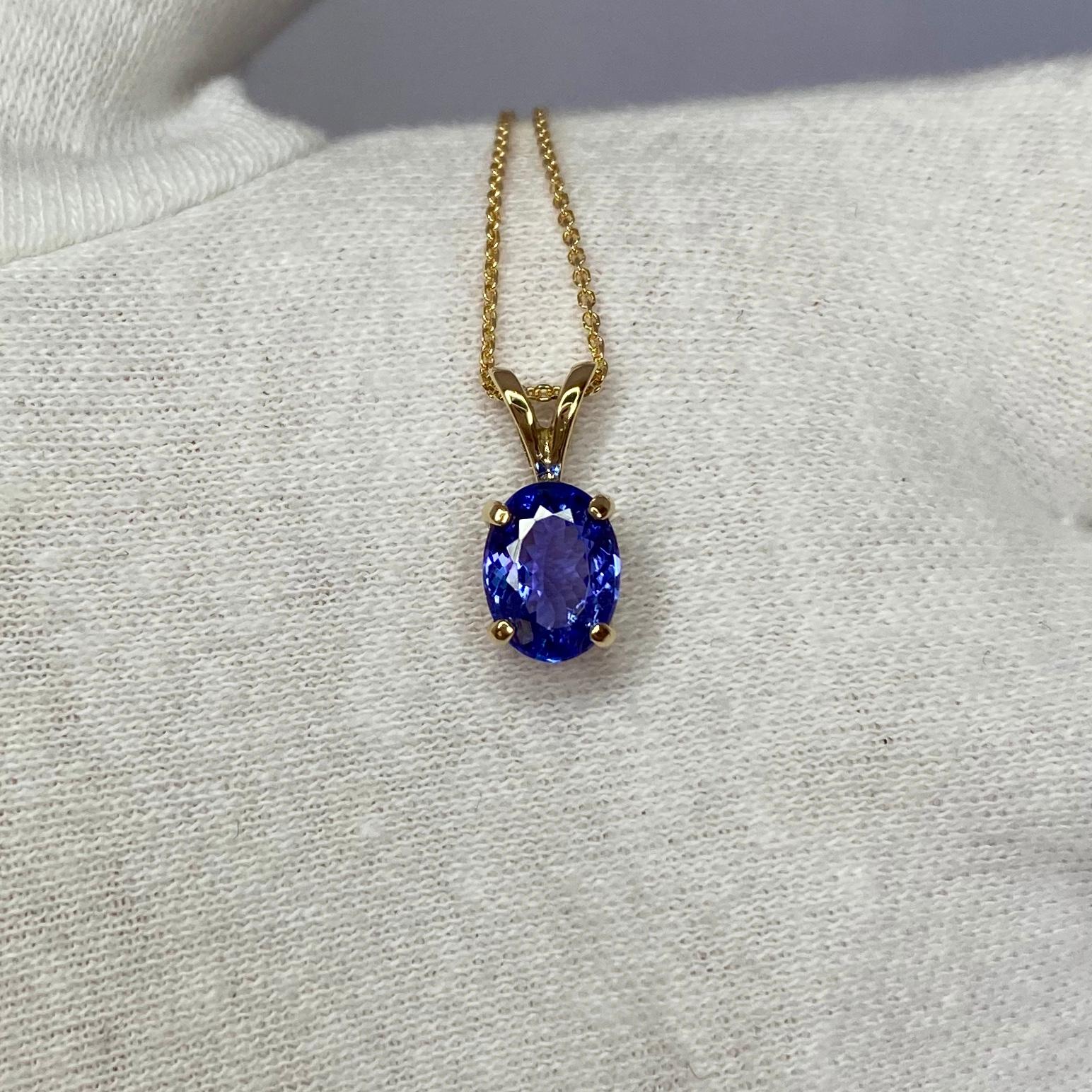 Stunning vivid blue violet natural tanzanite solitaire pendant. 

1.03 carat stone with vivid blue violet colour and good clarity, some small inclusions visible when looking closely but not a dirty stone.
Also has a very good oval cut which shows