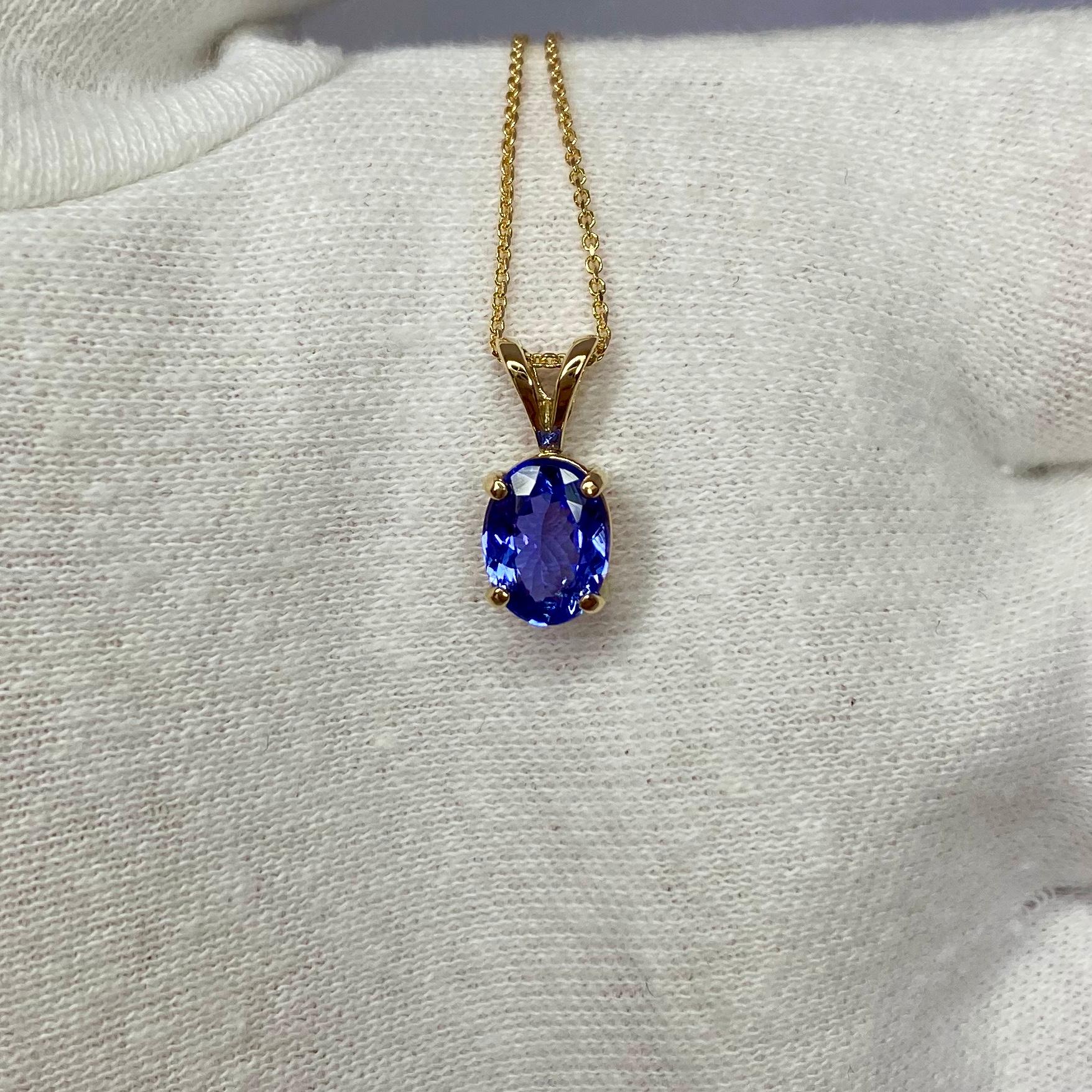 Vivid Blue Violet 1.03 Carat Tanzanite Solitaire Yellow Gold Pendant Necklace 1
