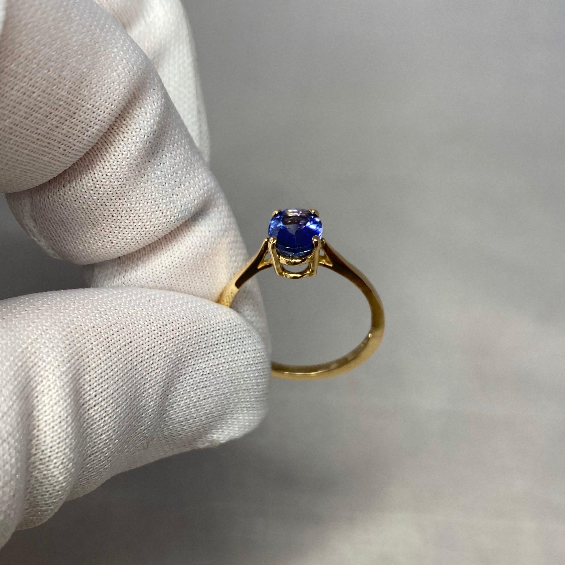 Vivid Blue Violet 1.34 Carat Tanzanite Oval Cut Yellow Gold Solitaire Ring 1