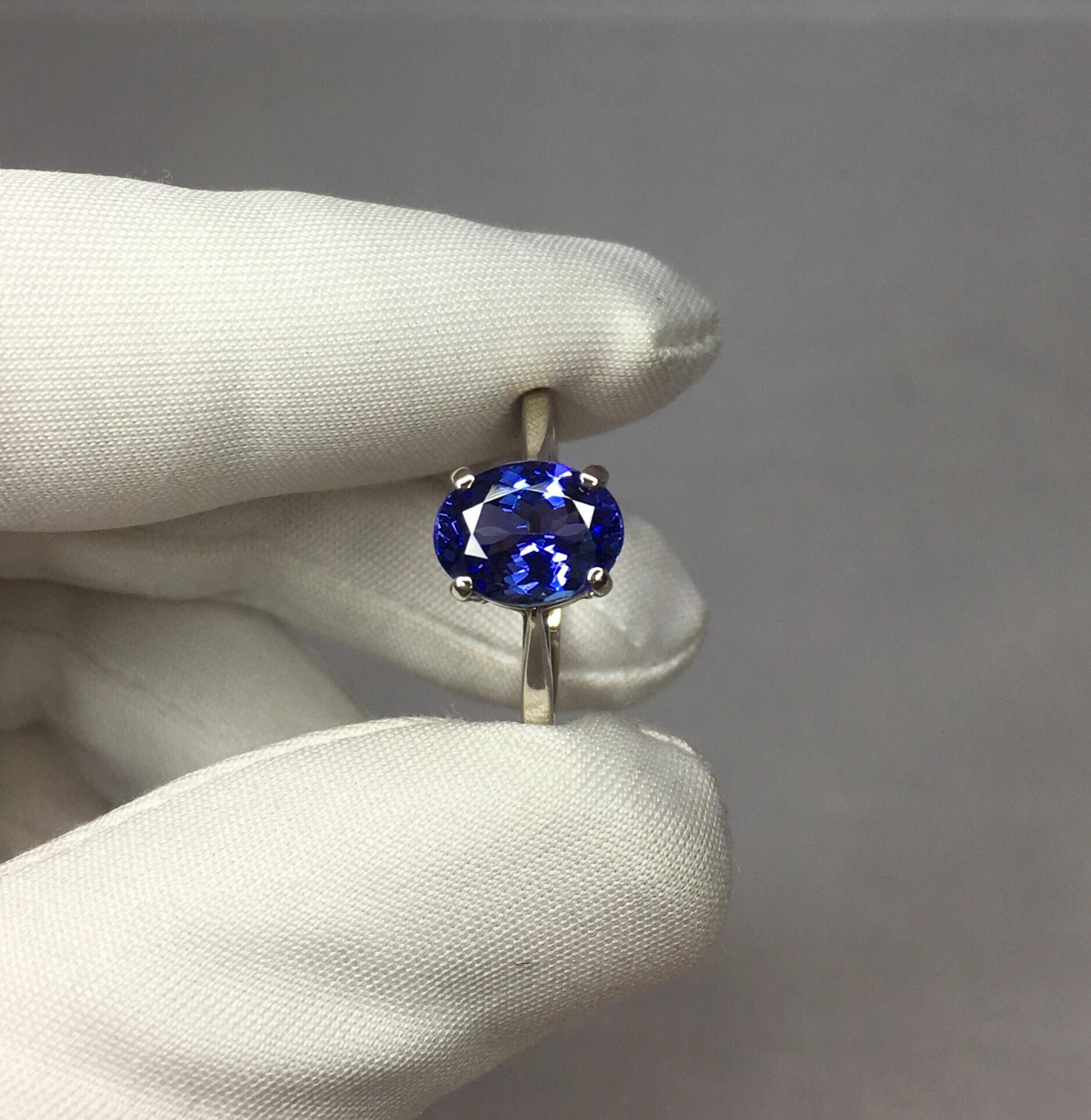 Fine natural vivid blue violet tanzanite set in a beautiful 14k white gold solitaire ring.

1.77 carat stone with stunning vivid blue violet colour and excellent clarity. Very clean stone, practically flawless.

Ring size K1/2. The ring is
