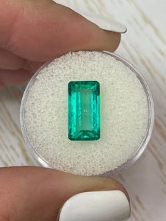 Vivid Bluish Green 4.26 Carat Elongated Emerald Cut Colombian Emerald - May
