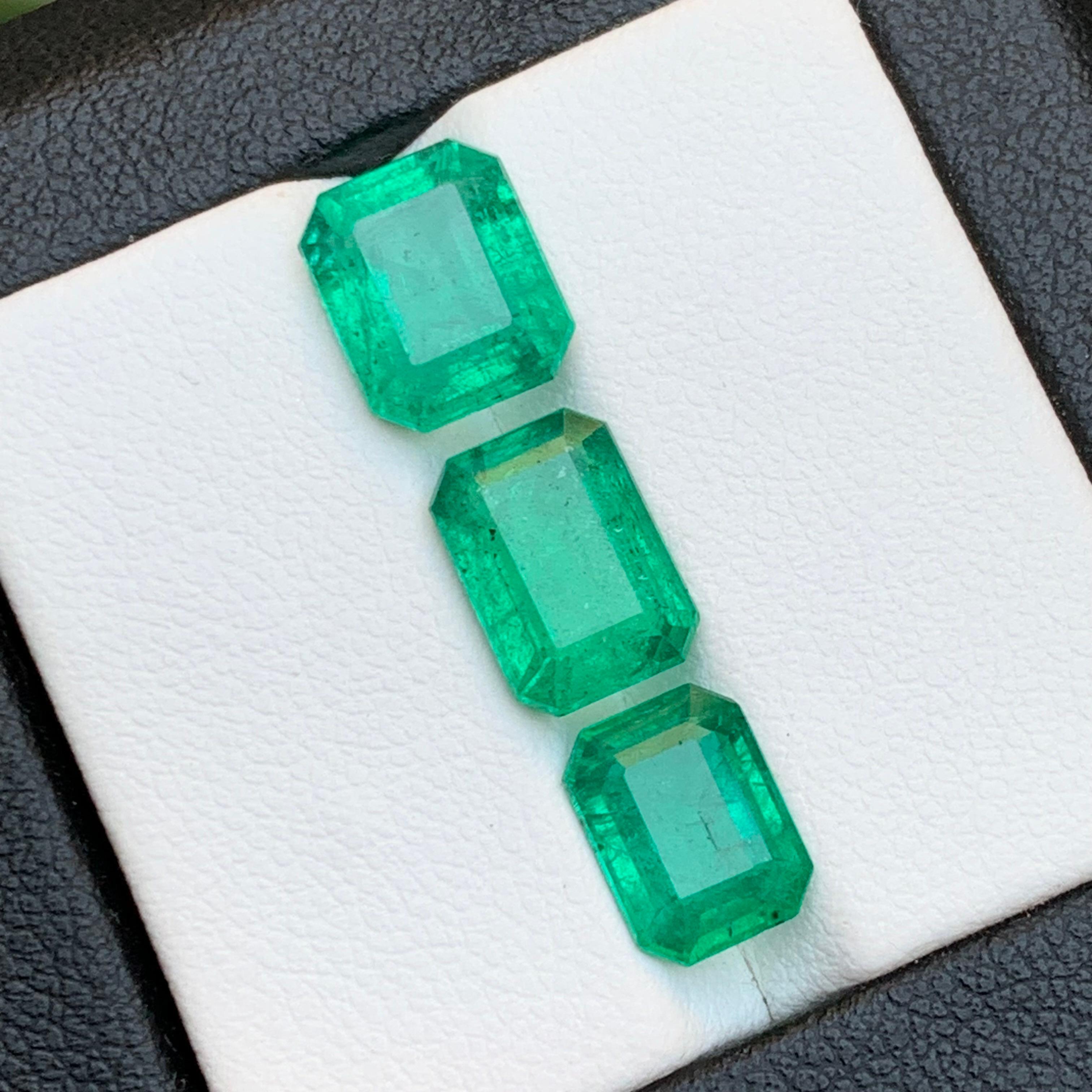Vivid Bluish Green Natural Emerald Loose Gemstones Lot 7.25 Ct Emerald Cut-Jewel For Sale 5