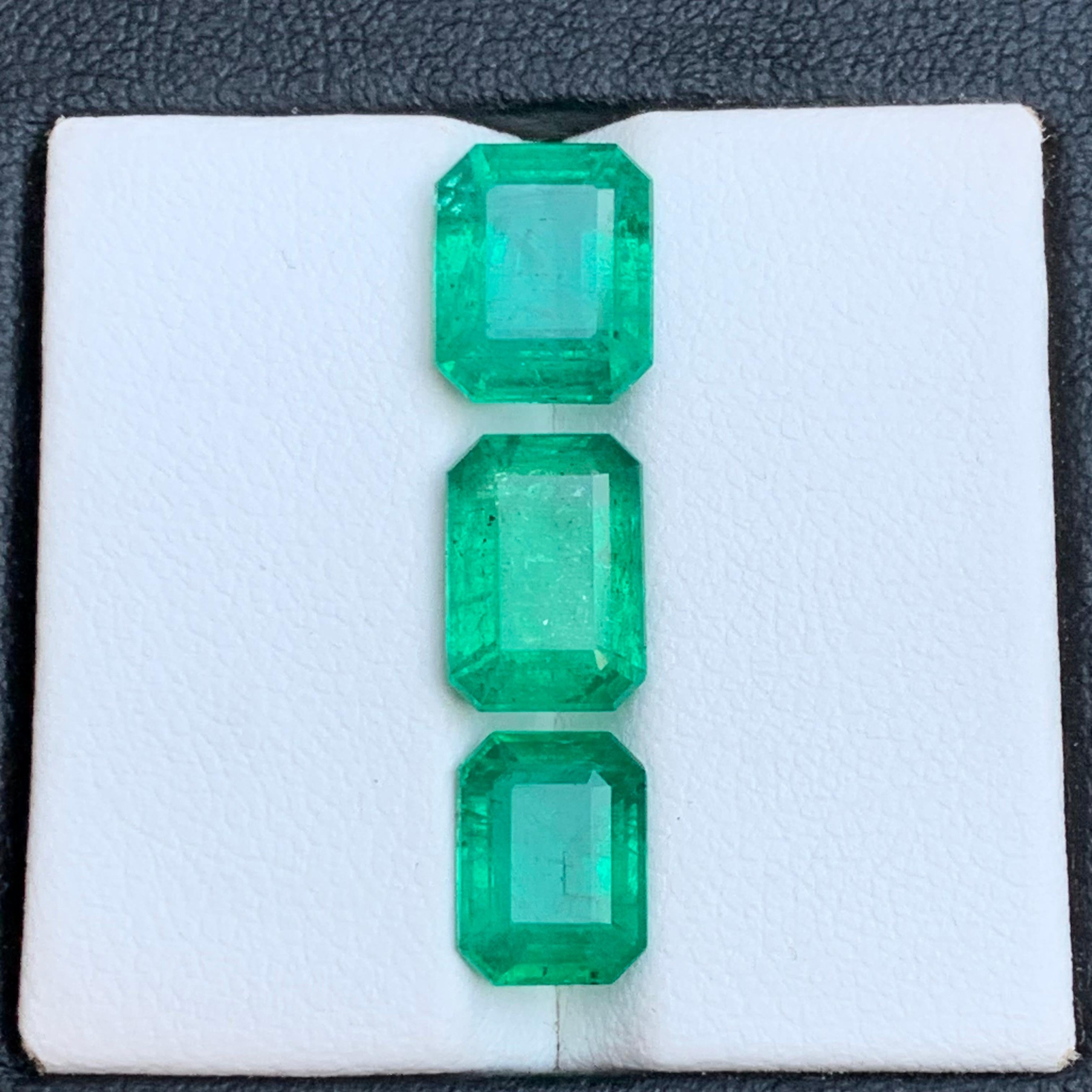 Vivid Bluish Green Natural Emerald Loose Gemstones Lot 7.25 Ct Emerald Cut-Jewel For Sale 1