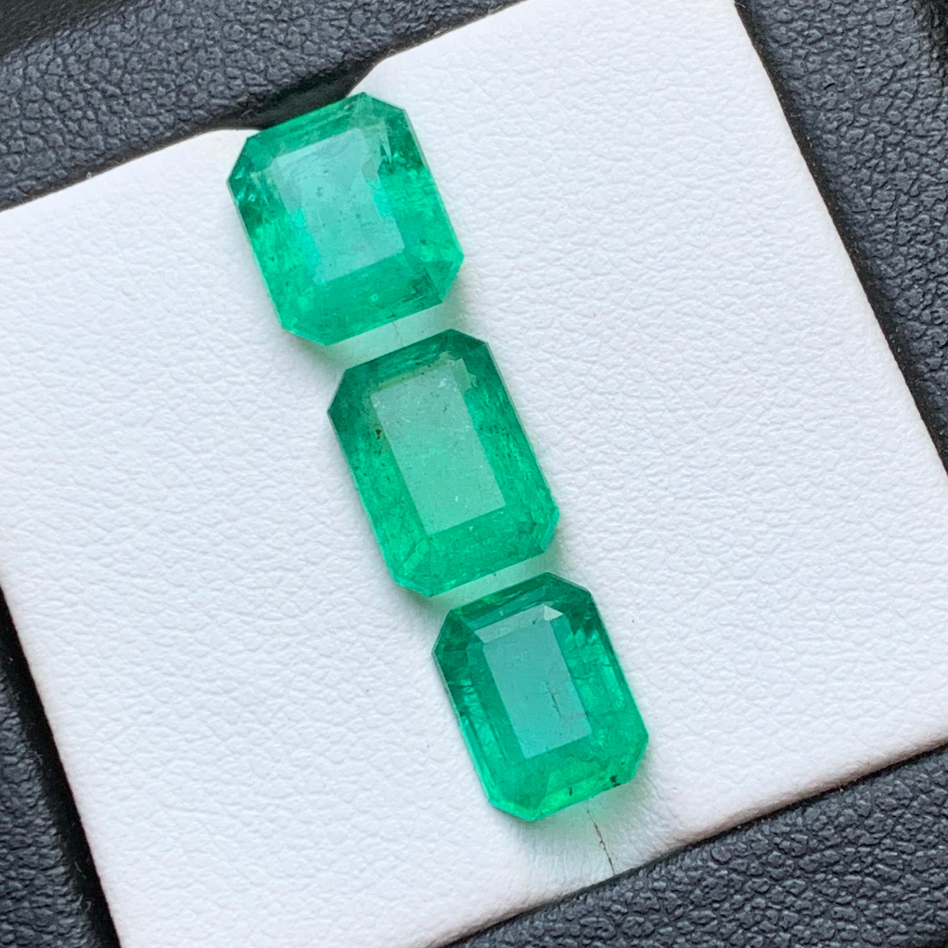 Vivid Bluish Green Natural Emerald Loose Gemstones Lot 7.25 Ct Emerald Cut-Jewel For Sale 2