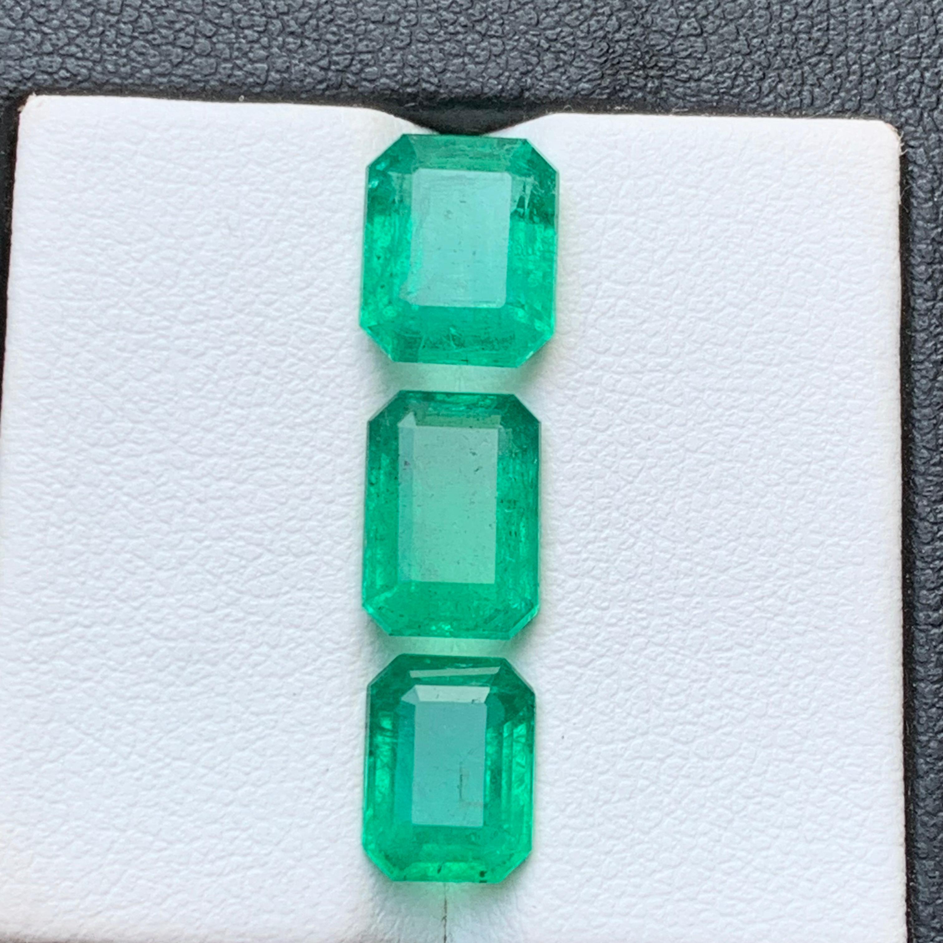 Vivid Bluish Green Natural Emerald Loose Gemstones Lot 7.25 Ct Emerald Cut-Jewel For Sale 3