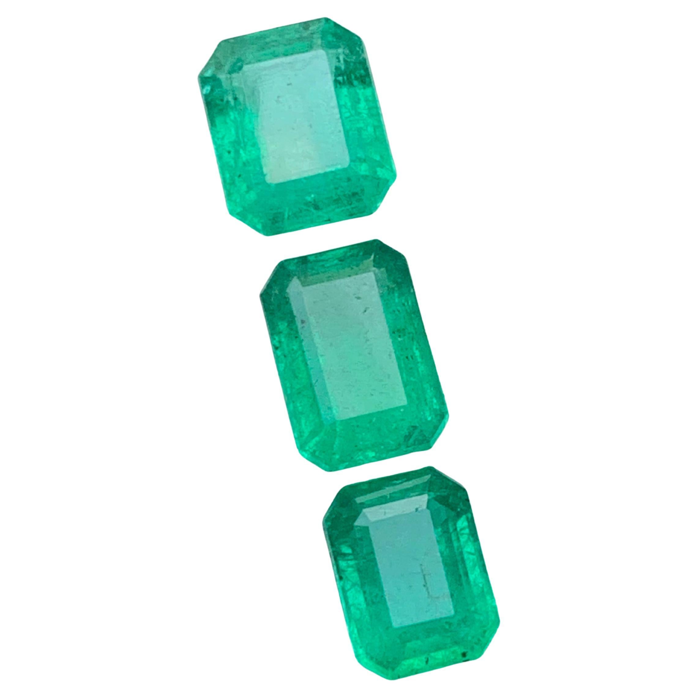 Vivid Bluish Green Natural Emerald Loose Gemstones Lot 7.25 Ct Emerald Cut-Jewel For Sale