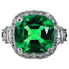 Vivid 
Brilliant Green 2.66ct Cushion Tsavorite Garnet In A Diamond Halo Ring