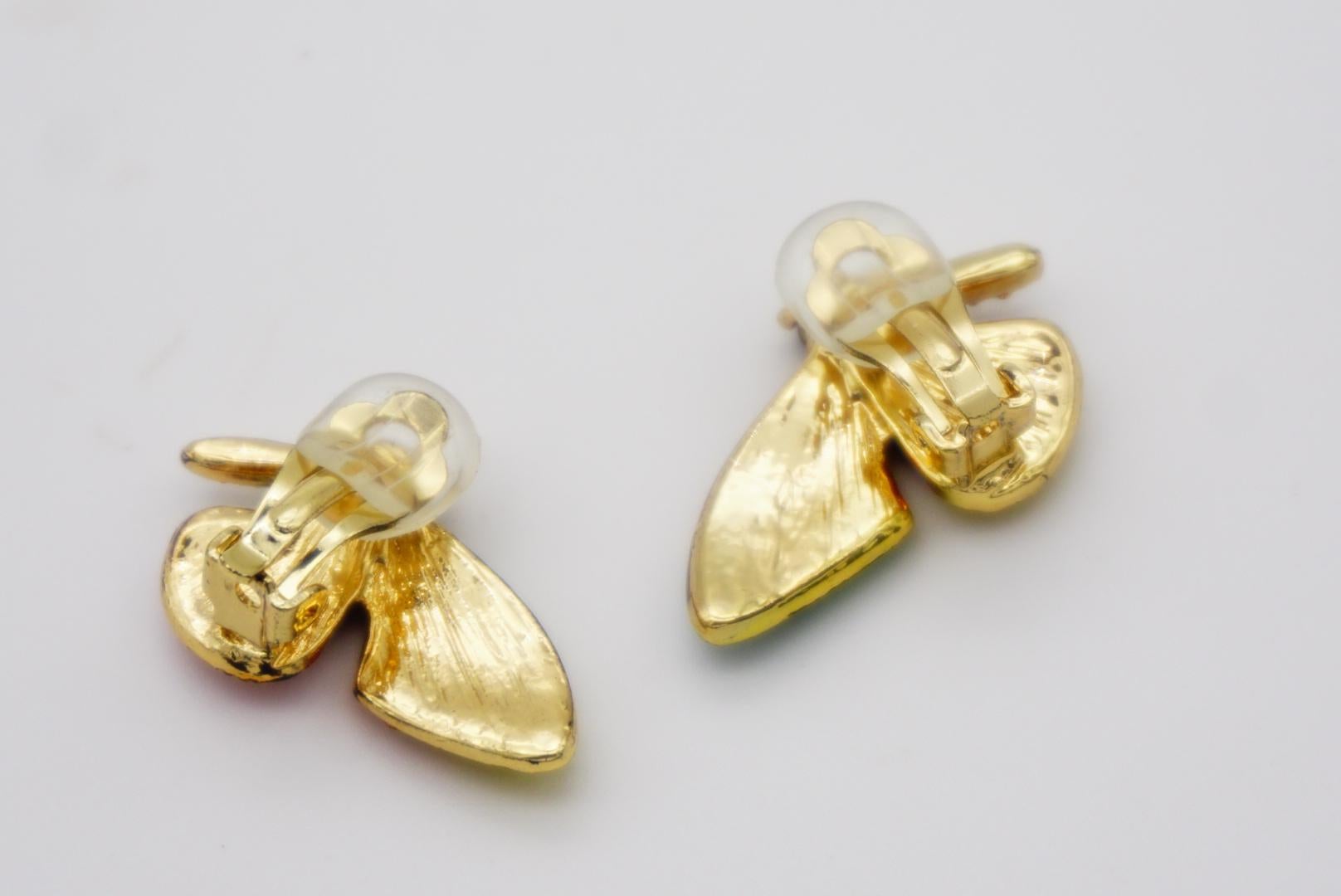 Vivid Butterfly Swarovski Crystals Black Orange Green Blue Yellow Clip Earrings For Sale 5