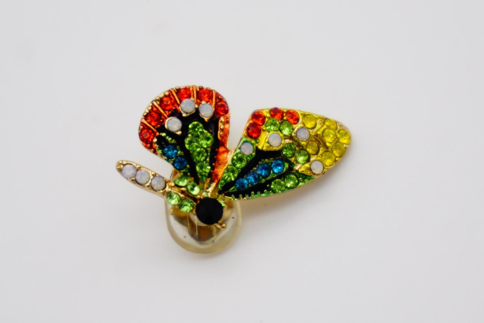Vivid Butterfly Swarovski Crystals Black Orange Green Blue Yellow Clip Earrings For Sale 3
