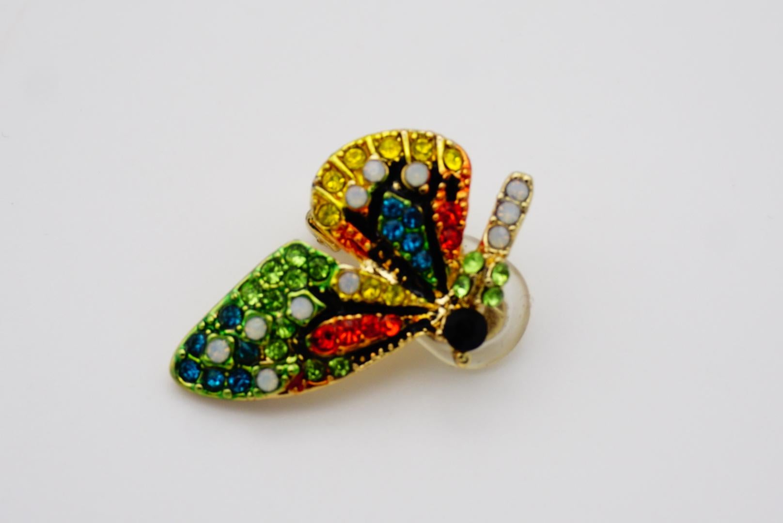 Vivid Butterfly Swarovski Crystals Black Orange Green Blue Yellow Clip Earrings For Sale 4