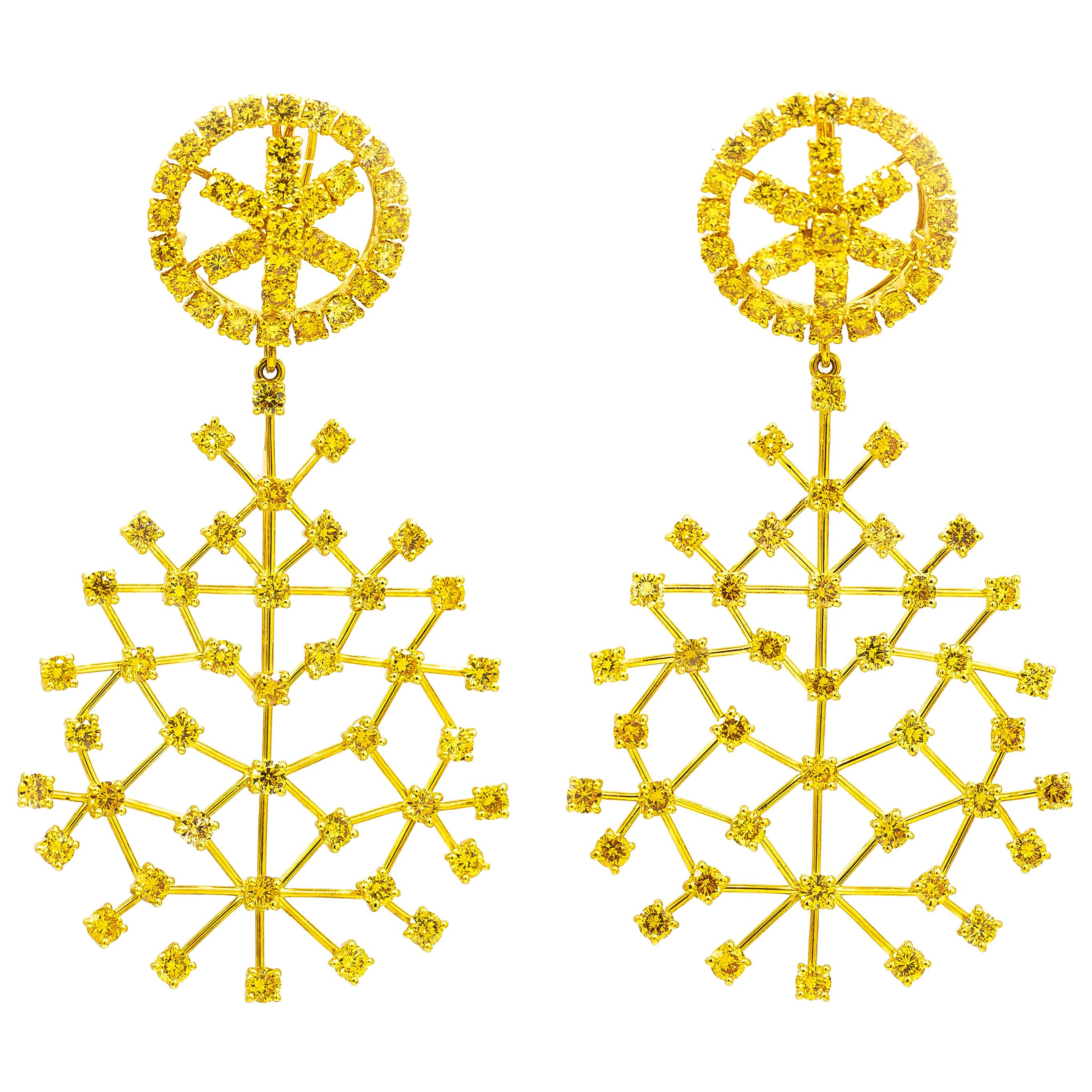 Vivid Canary 10.8 Carat Diamond Earrings 18 Karat Yellow Gold