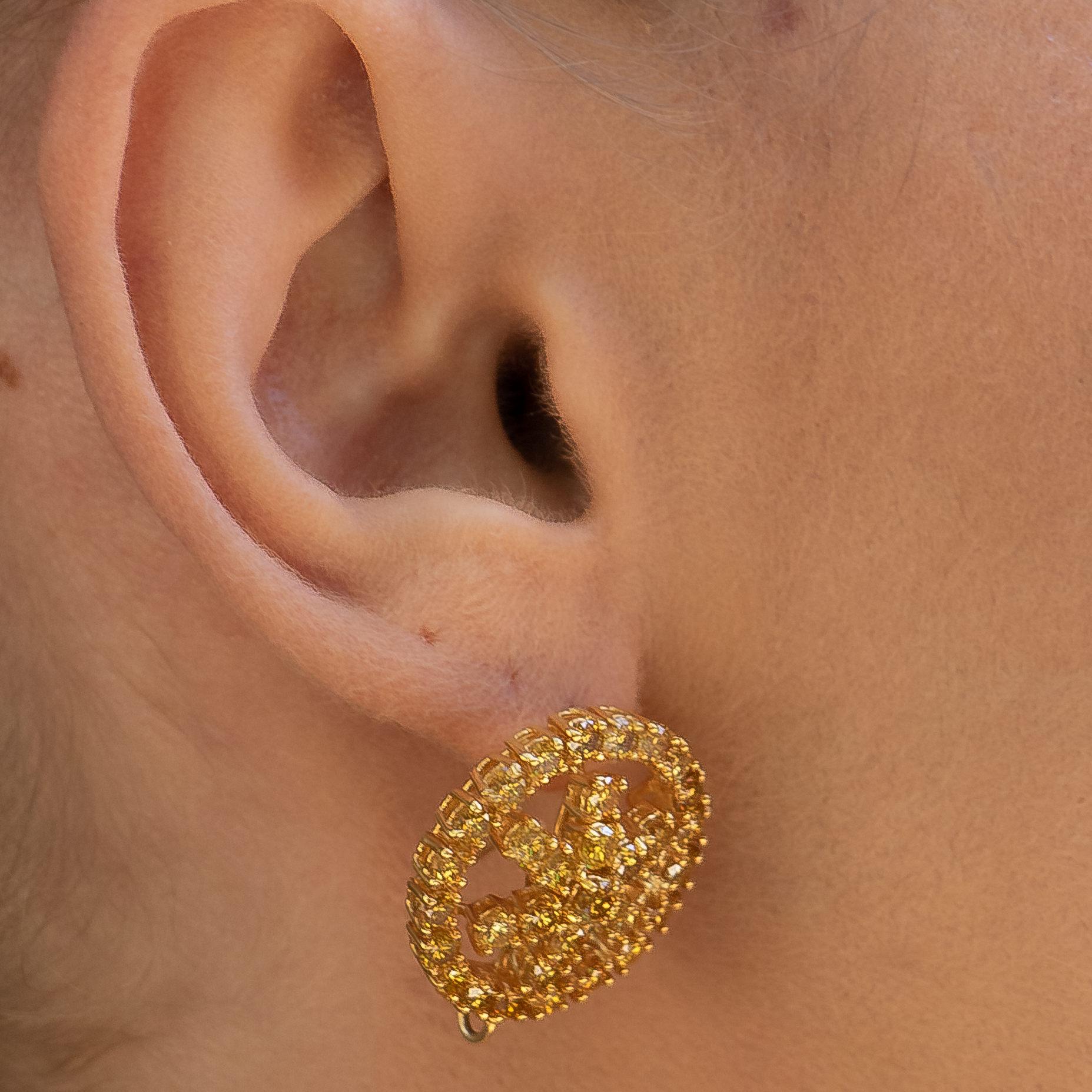 Round Cut Vivid Canary 10.8 Carat Diamond Earrings 18 Karat Yellow Gold