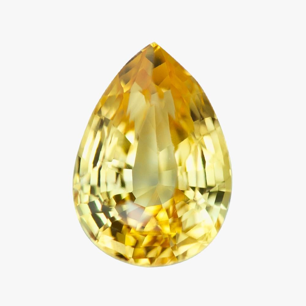 Natural summery vivid canary yellow sapphire traditionally cut into a pear shape of over 1 carat to expose a blaze of shimmering sunlight. This Sri Lankan yellow sapphire ready to shine in your jewel of choice.

This vivid canary yellow sapphire is