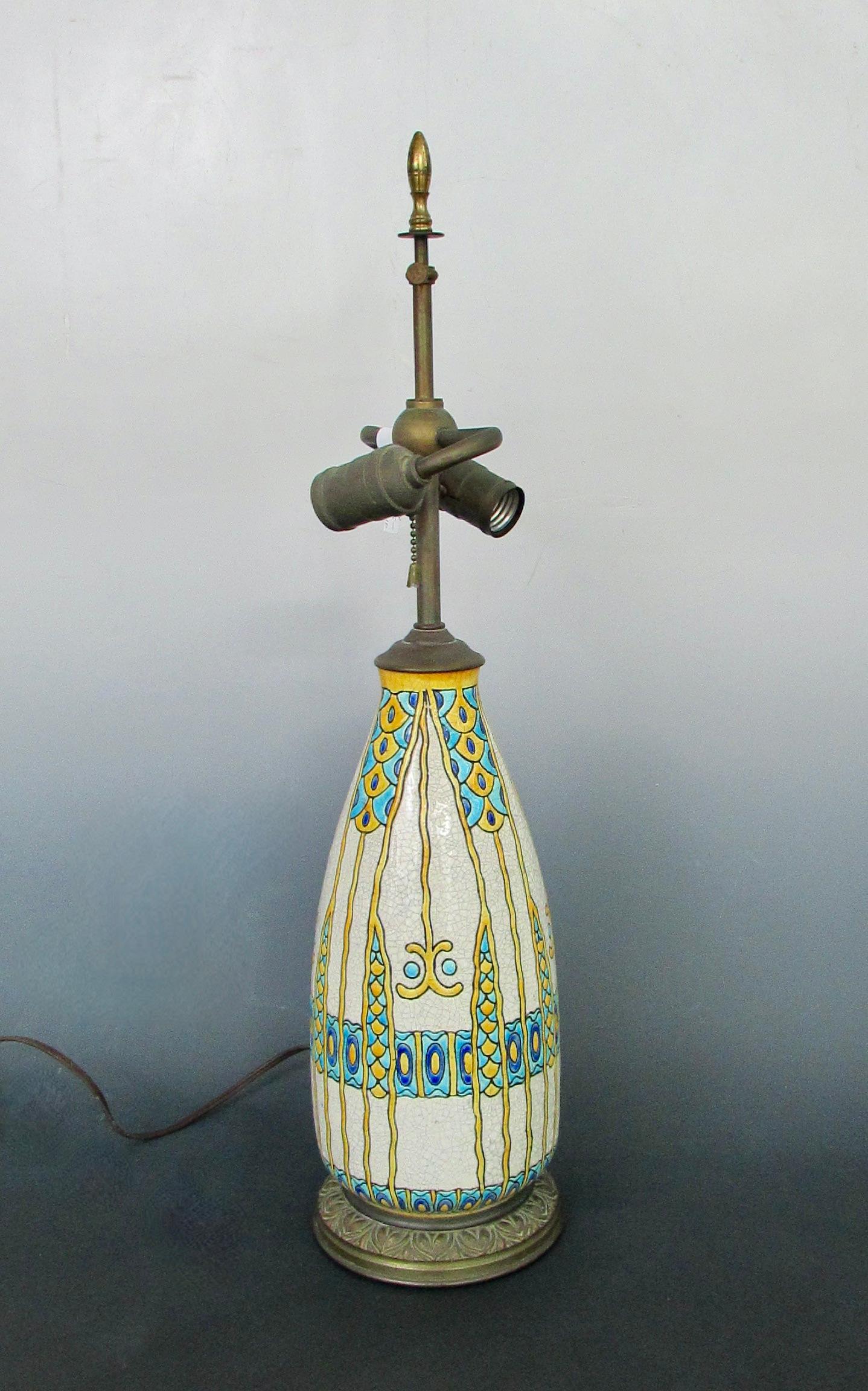 Vivid Charles Catteau Boch Freres Art Deco Table Lamp Belgium 5