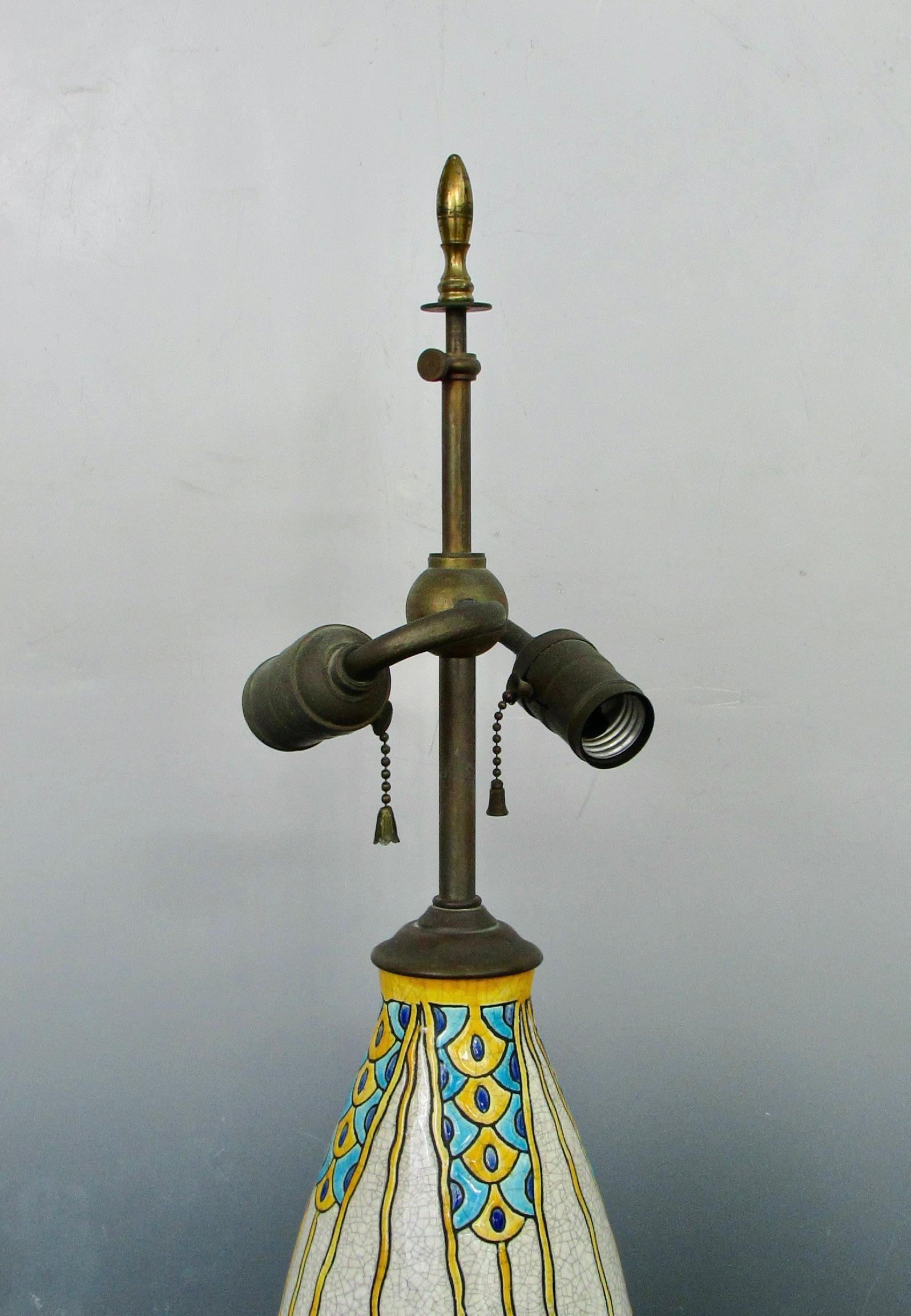 Vivid Charles Catteau Boch Freres Art Deco Table Lamp Belgium In Good Condition In Ferndale, MI