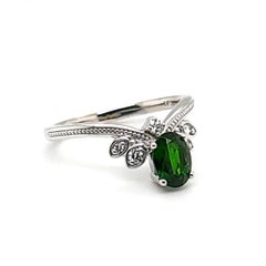 Vivid Chrome Diopside and Diamond Ring in 14kt White Gold
