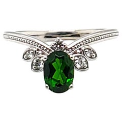 Vivid Chrome Diopside and Diamond Ring in 14kt White Gold