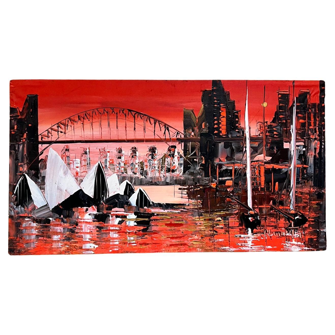 Vivid Color Sydney Au Cityscape Oil Painting Artwork by Mark Kasav For Sale