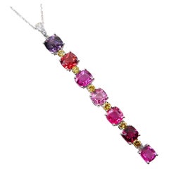 Vivid Colored Spinels, White & Fancy Yellow Diamond Pendant Drop Necklace, Glows