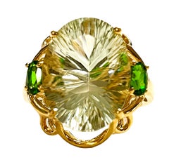 Vivid Concave Cut Green Amethyst & Tsavorite 10k Yellow Gold Ring