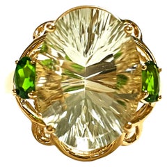Vivid Concave Cut Green Amethyst & Tsavorite 10k Yellow Gold Ring
