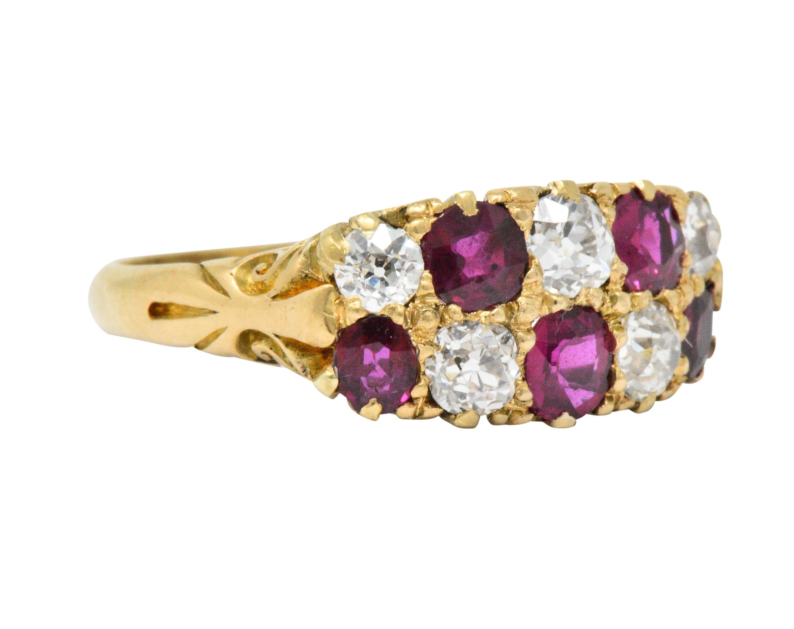 Vivid D & F Victorian 2.05 Carat Diamond Ruby 18 Karat Gold Ring In Excellent Condition In Philadelphia, PA