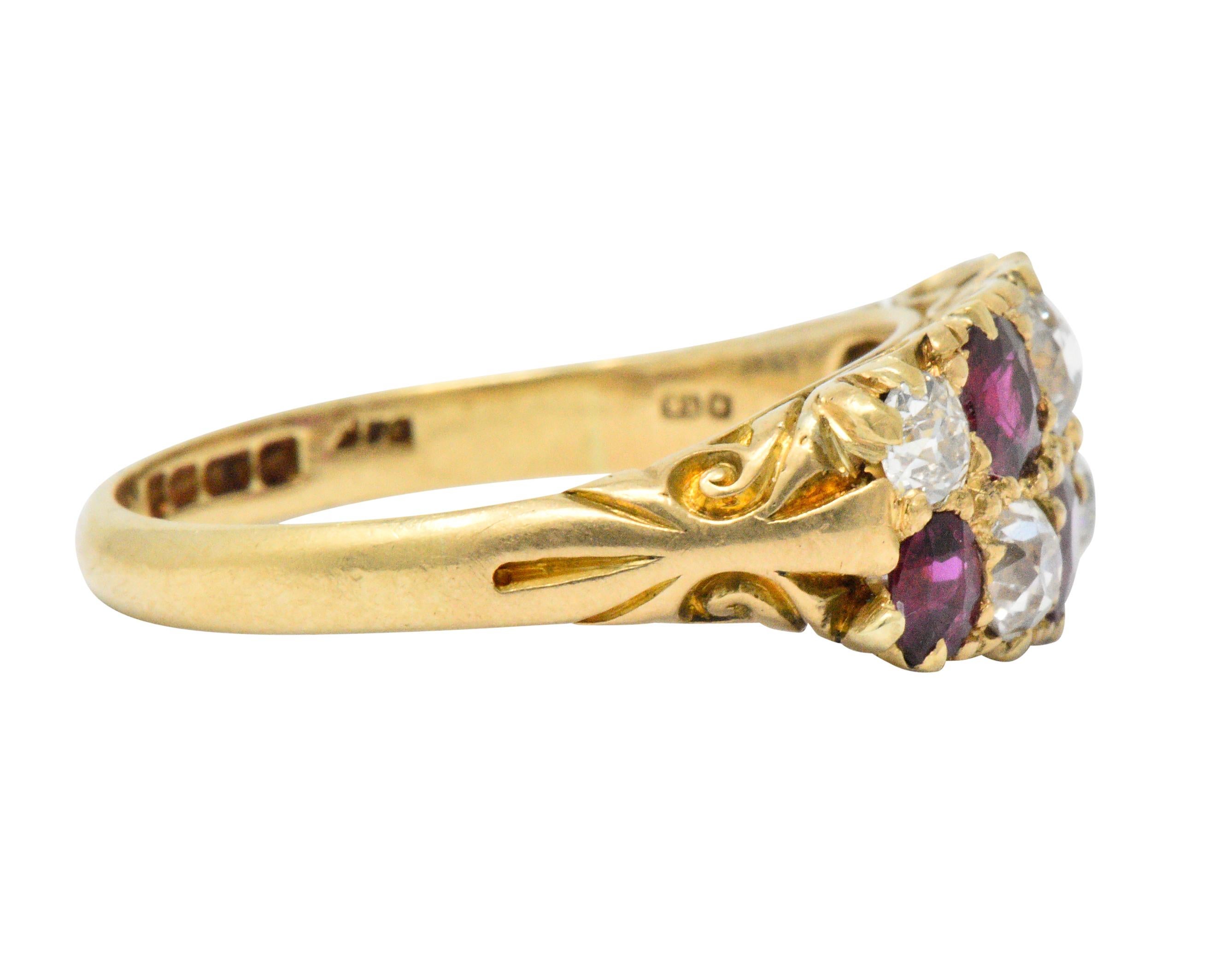Women's or Men's Vivid D & F Victorian 2.05 Carat Diamond Ruby 18 Karat Gold Ring