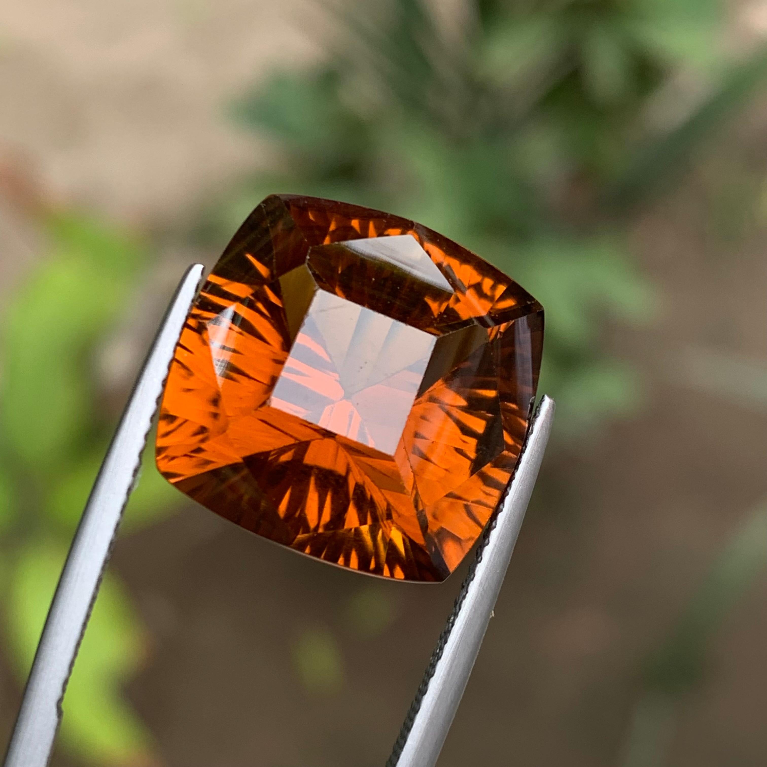 Anello di Citrino di Madeira naturale arancione intenso e vivido, gemma sciolta da 15,90 carati a cuscino in vendita 1