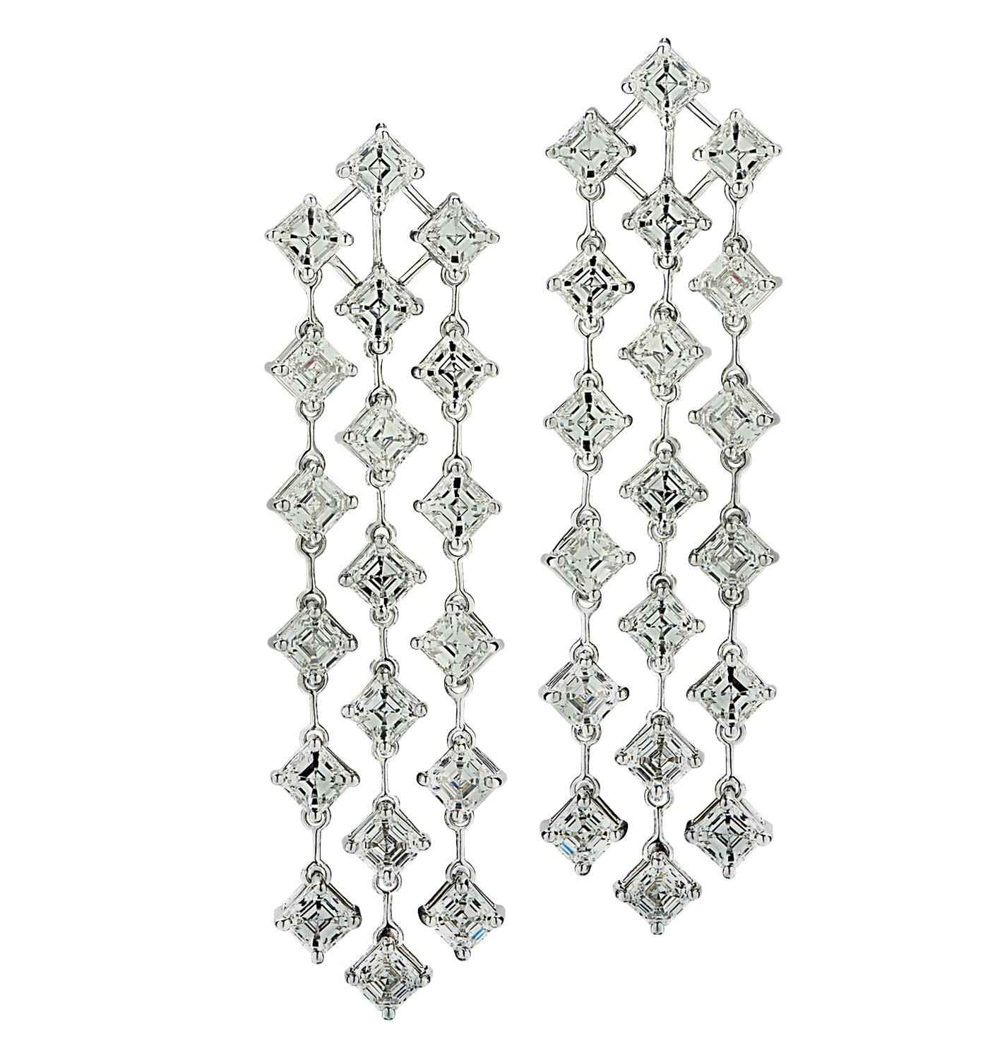 Vivid Diamond 16 Carat Asscher Cut Diamond Dangle Earrings