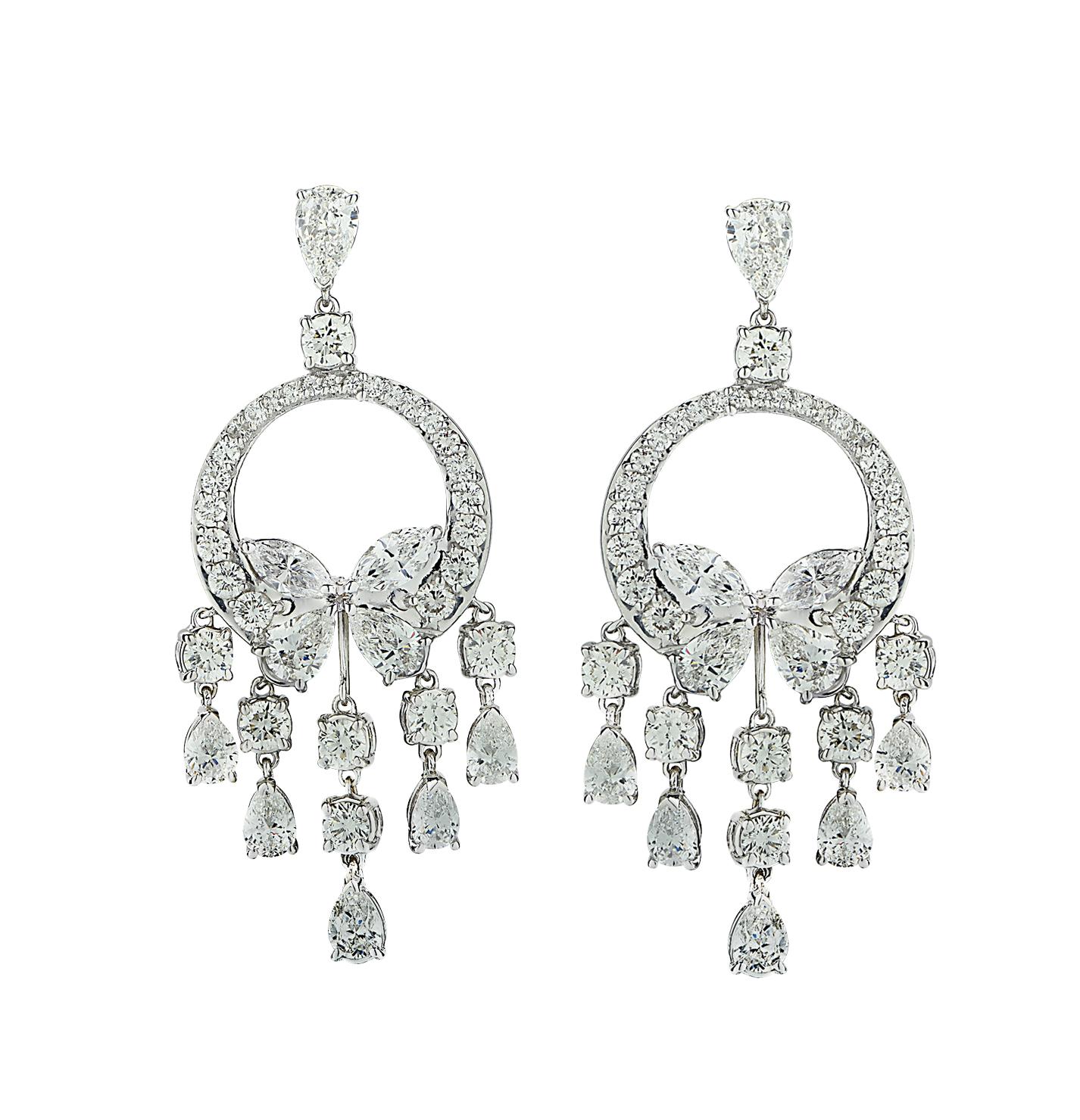Vivid Diamond 21 Carat Diamond Dangle Chandelier Earrings In New Condition For Sale In Miami, FL