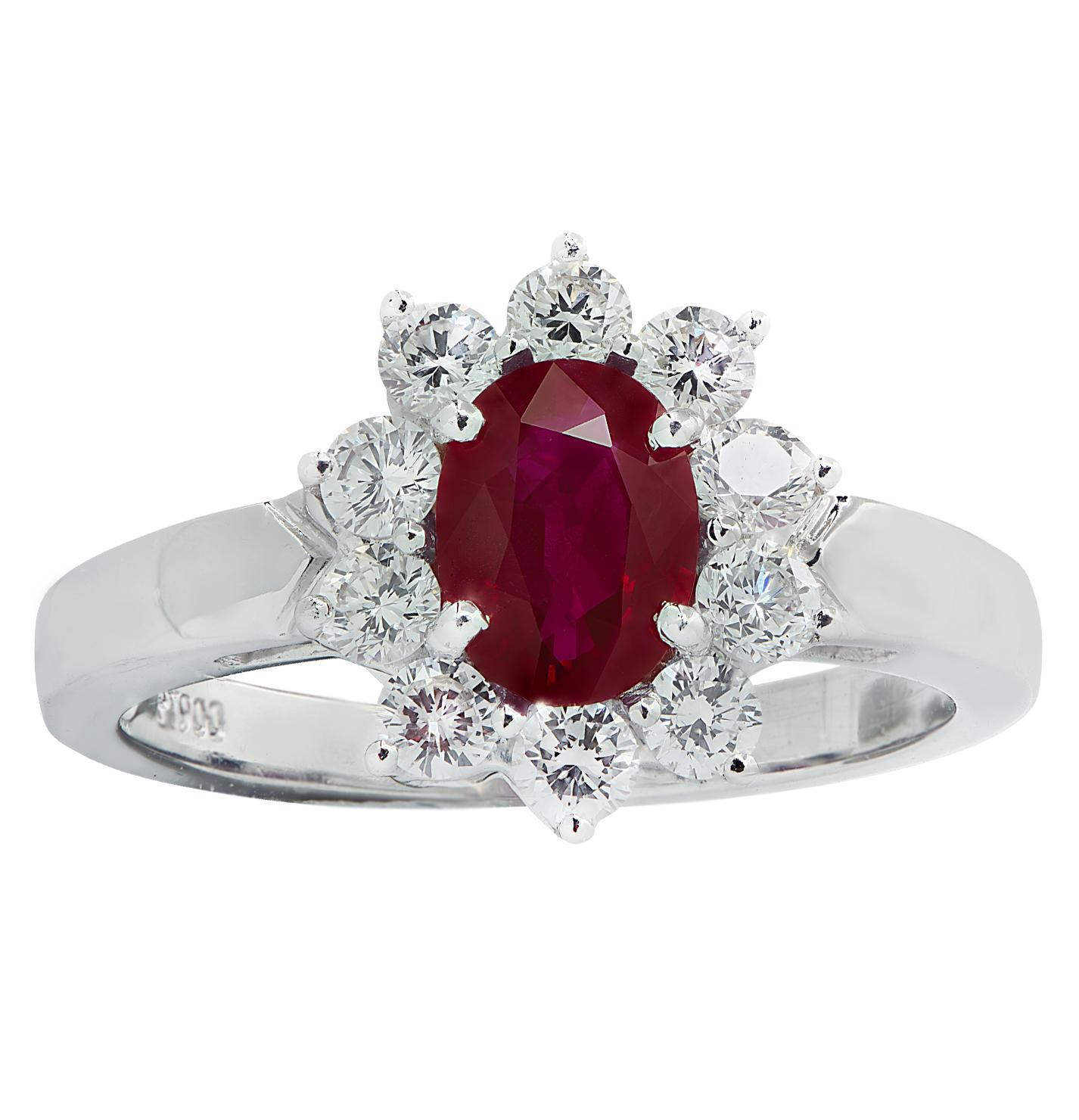 Modern Vivid Diamonds 0.89 Carat Burma Ruby and Diamond Ring For Sale
