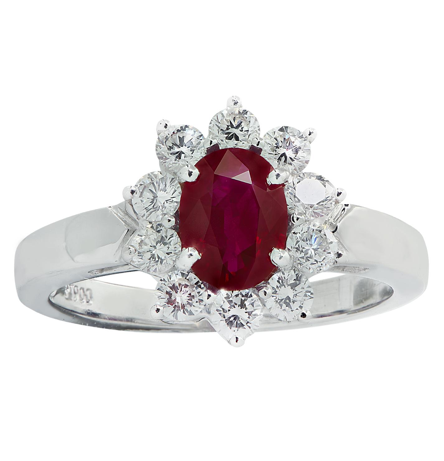 Modern Vivid Diamonds 0.89 Carat Burma Ruby and Diamond Ring