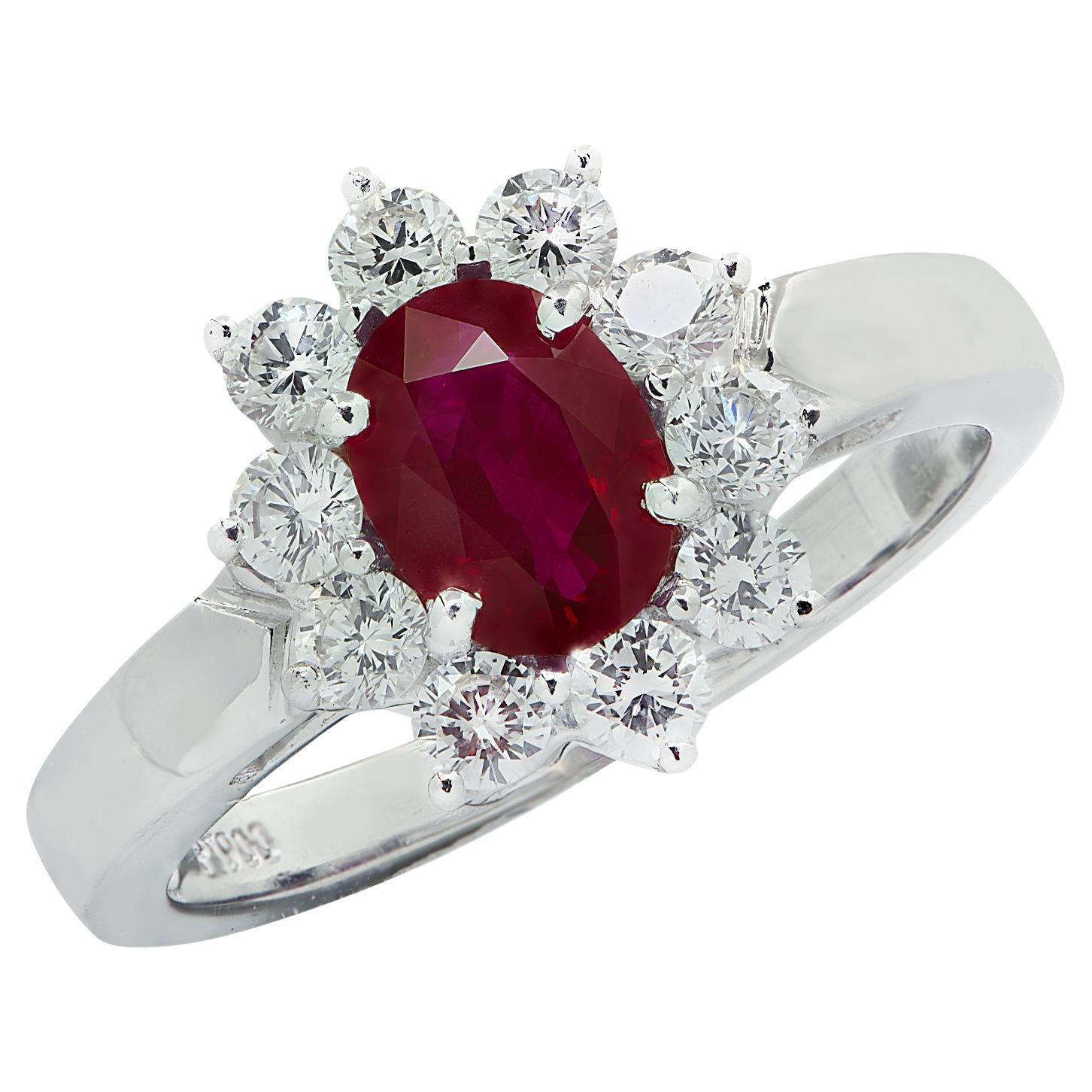 Vivid Diamonds 0.89 Carat Burma Ruby and Diamond Ring For Sale